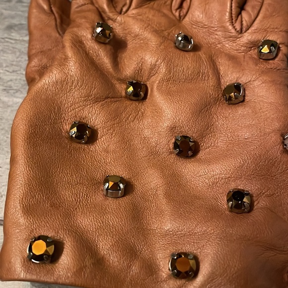 Portolano for J.Crew Brown Leather Gloves with Studded Accents - Picture 2 of 8